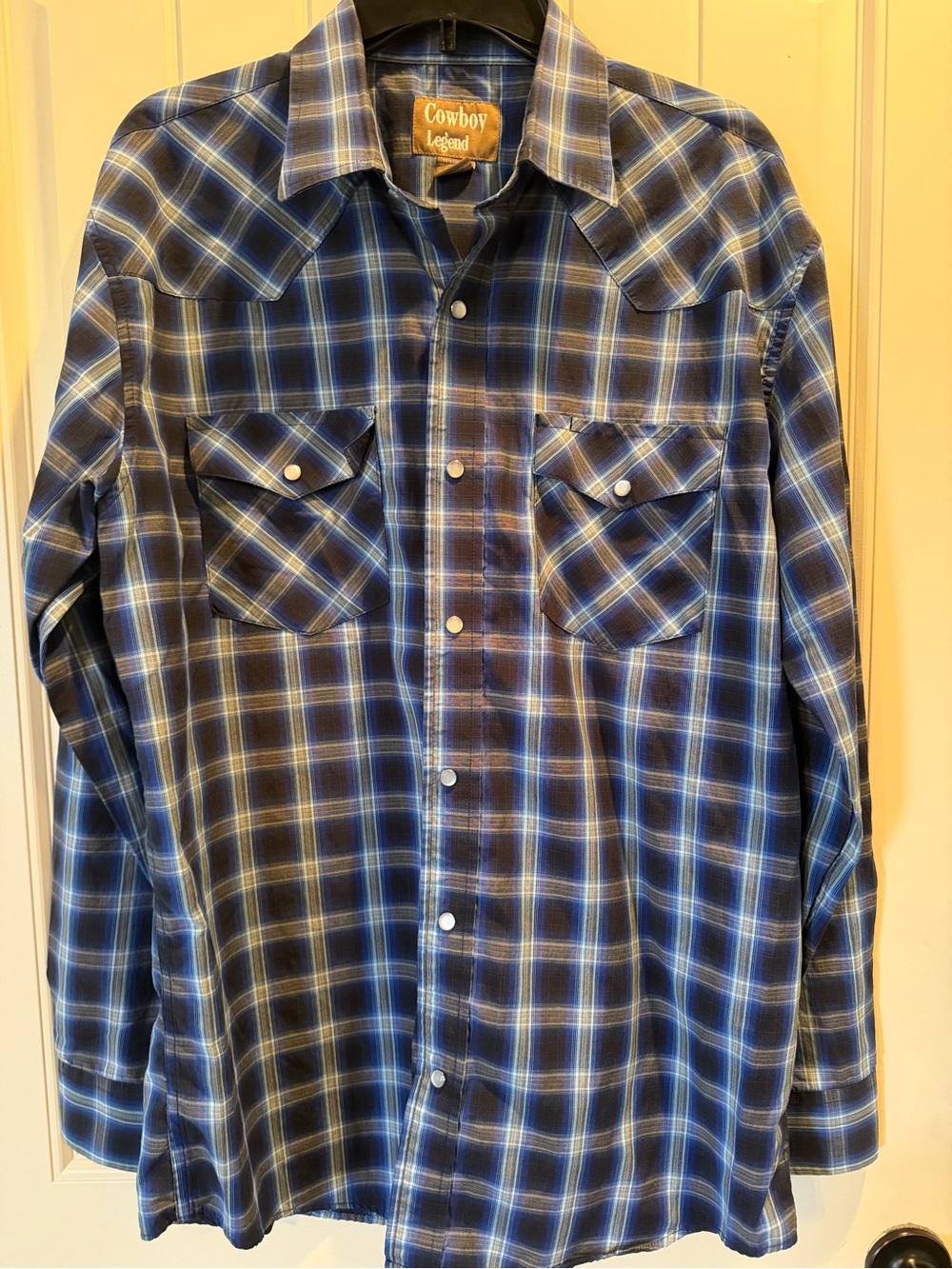 Cowboy Legend Men's Blue Plaid Casual Button-Down Shirt XL